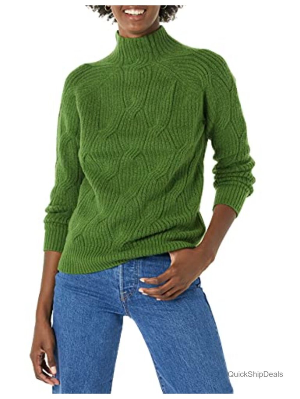 Women's Cable Knit Funnel Neck Pullover Sweater Long Sleeve Cozy Winter